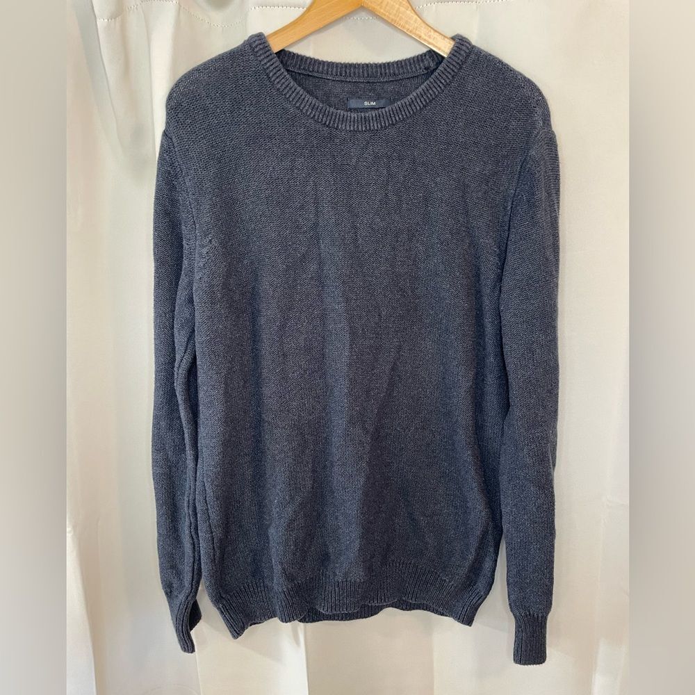 Prana Mens Slim FiT‎ Medium Organic Cotton Crewneck Sweater Navy Blue